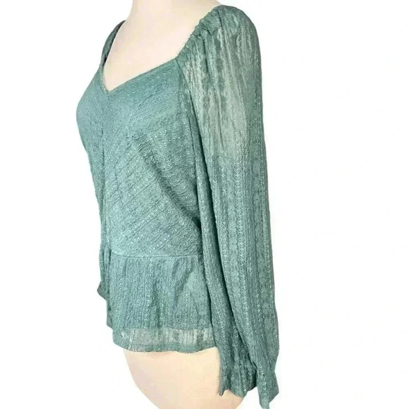 LC Lauren Conrad Puff Sleeve Lace Peplum Blouse NWOT Size XXL Huxley Blue - Picture 3 of 14